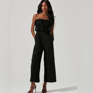 Astr The Label Ruffle Bust Tie Back Jumpsuit Black Size Large